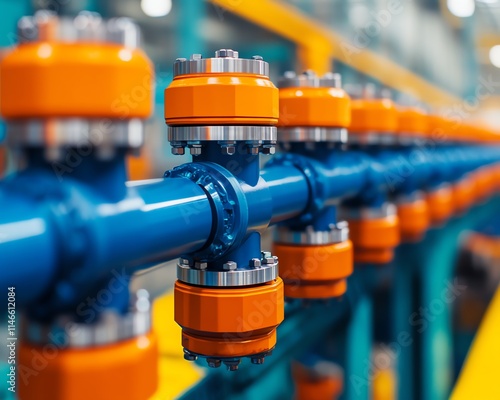 Industrial pipeline with valves and fittings photo