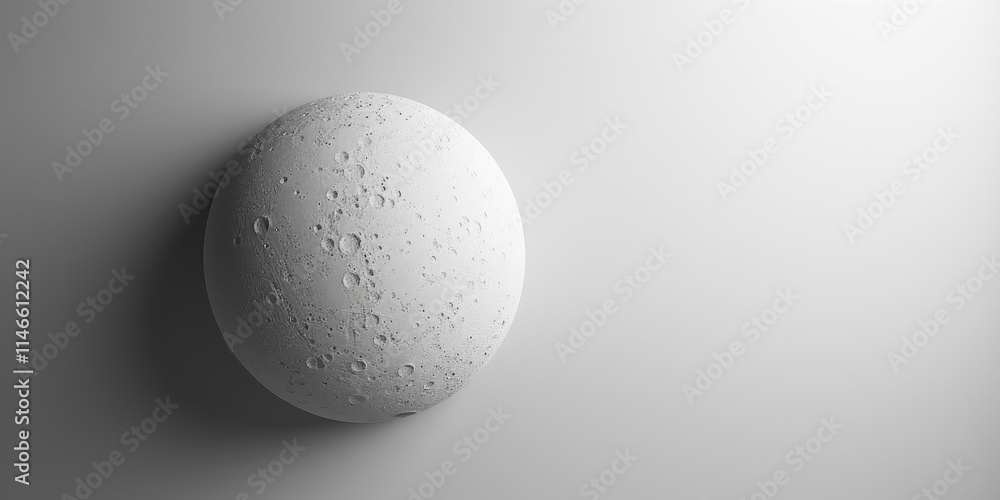 Spherical moon sculpture set against a plain white background with subtle off-center alignment Spherical moon sculpture set against a plain white background with subtle off-center alignment