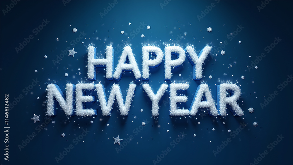 Happy New Year text with snow effect. Concept of celebration, new beginning, and winter holiday. Happy New Year text with snow effect. Concept of celebration, new beginning, and winter holiday.
