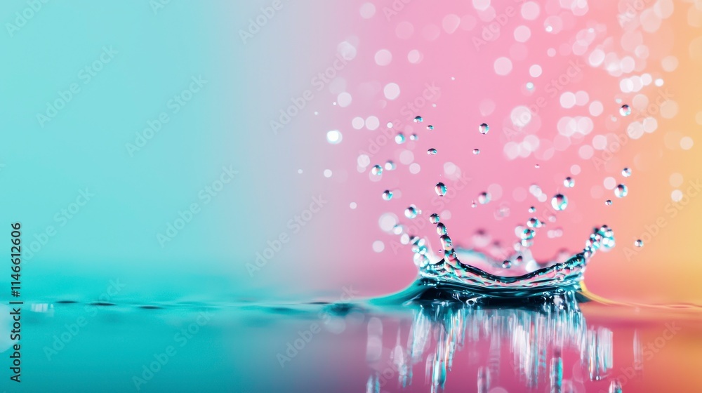 Captivating Water Splash with Bokeh Effect Against Colorful Background, Showcasing the Beauty of Motion and Reflection in High-Resolution Detail Captivating Water Splash with Bokeh Effect Against Colorful Background, Showcasing the Beauty of Motion and Reflection in High-Resolution Detail