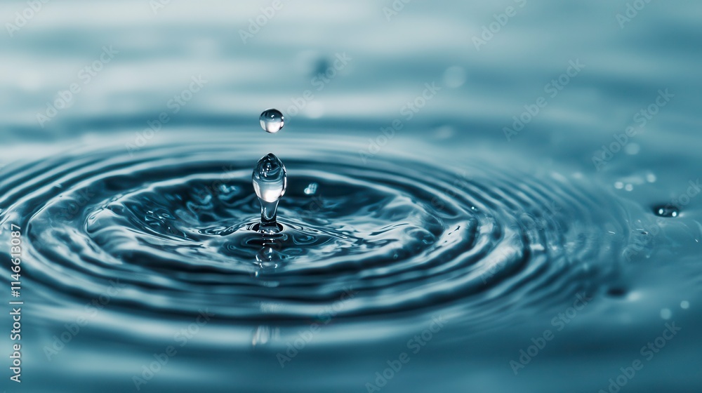 Close-Up of Water Droplet Creating Ripples on Calm Surface, Capturing Movement and Serenity in Nature's Fluid Dynamics and Stunning Visual Patterns Close-Up of Water Droplet Creating Ripples on Calm Surface, Capturing Movement and Serenity in Nature's Fluid Dynamics and Stunning Visual Patterns