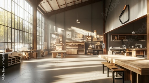 Wallpaper Mural sunlit woodworking studio workshop space interior design Torontodigital.ca