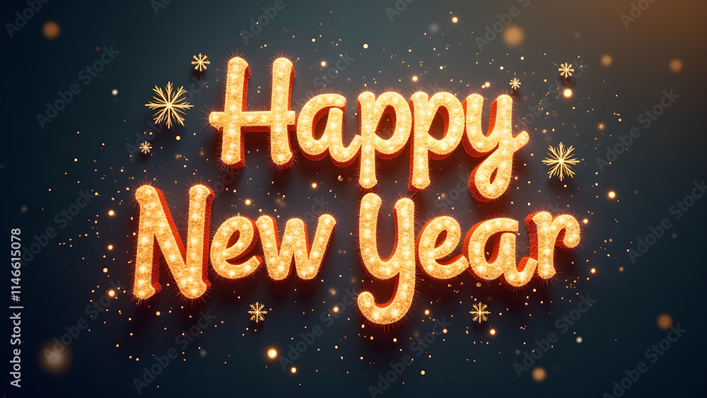 Happy New Year Celebration Greeting Text. Concept of Holiday, Celebration, and New Beginnings.