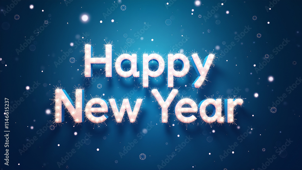 Happy New Year text with sparkling light. Concept of celebration, holiday, and new beginnings.
