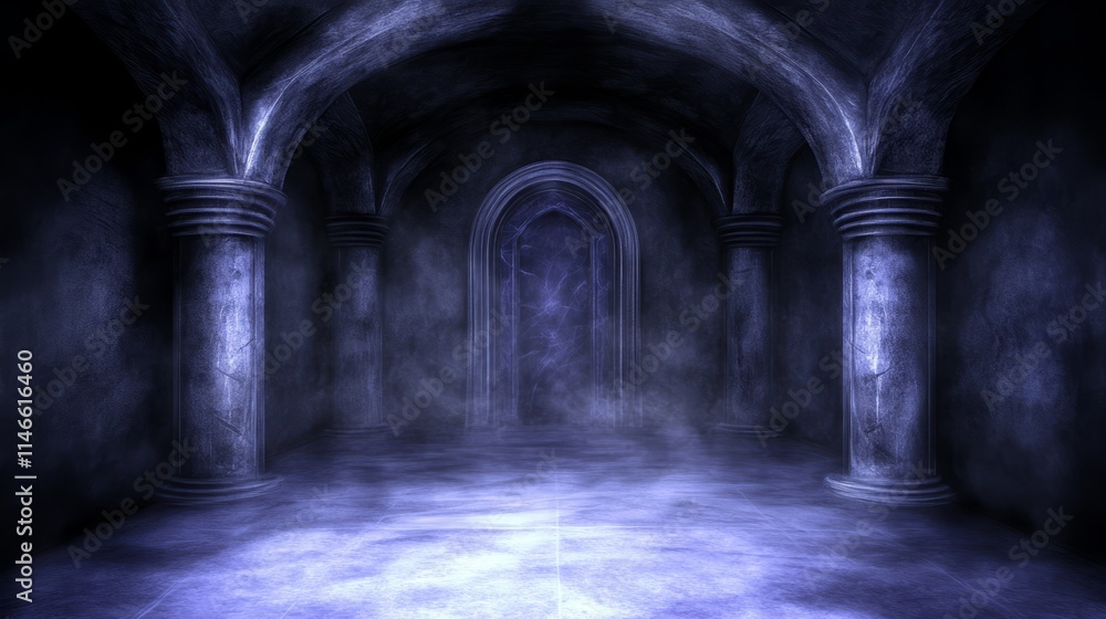 Mysterious Gothic Hallway with Fog and Archway Mysterious Gothic Hallway with Fog and Archway