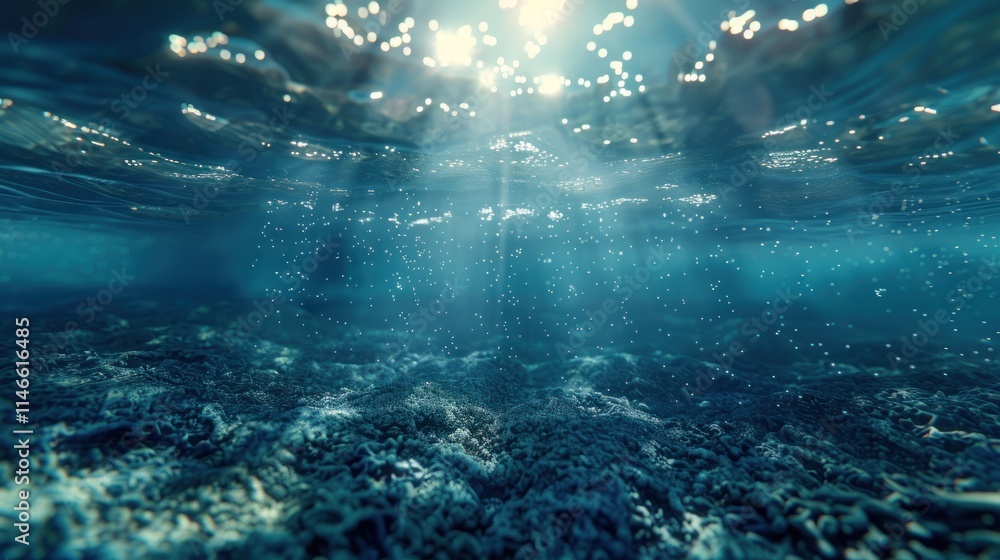 Obraz premium Underwater Serenity: Sunbeams Dance on Ocean Floor