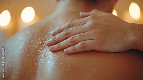 Wallpaper Mural A close-up of a hand gently resting on a wet back, with soft, ambient lighting creating a calming atmosphere. Torontodigital.ca