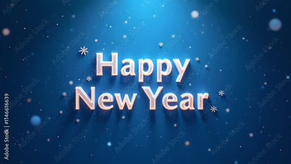 Happy New Year greeting on blue background with snowflakes. Concept of celebration and new beginnings. Happy New Year greeting on blue background with snowflakes. Concept of celebration and new beginnings.