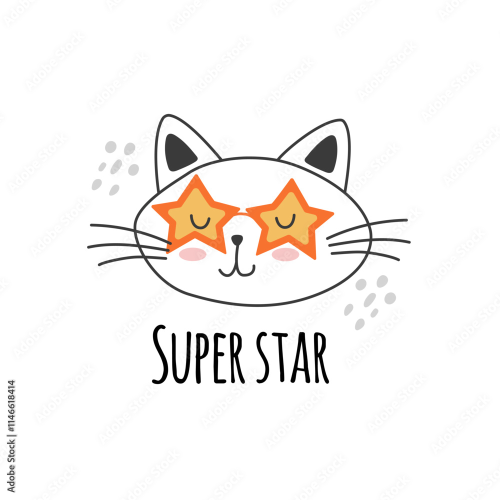Cute cats in sunglasses with super star words. Characters, stickers, t-shirt designs. Cute cats in sunglasses with super star words. Characters, stickers, t-shirt designs.