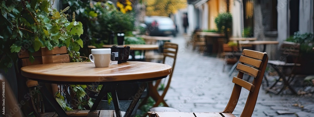 Naklejka premium coffee on the table outside in a cafe. Selective focus.