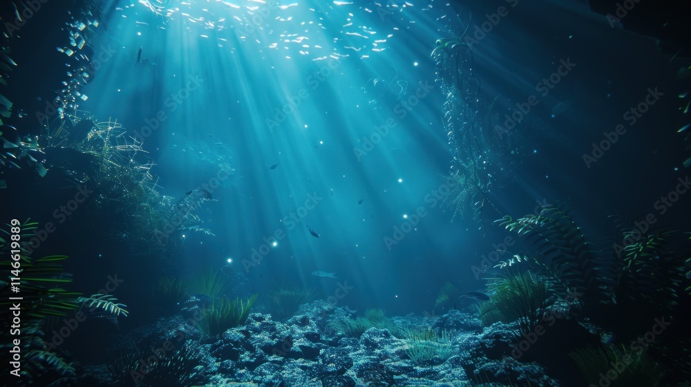Obraz premium Sunbeams Illuminate Underwater World
