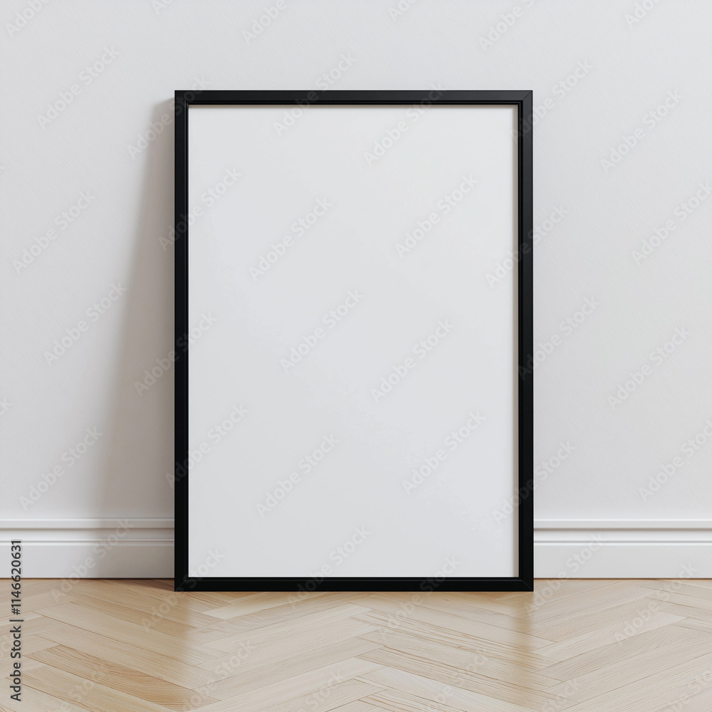 Black Frame Mockup with Grey Background and Wooden Floor Black Frame Mockup with Grey Background and Wooden Floor