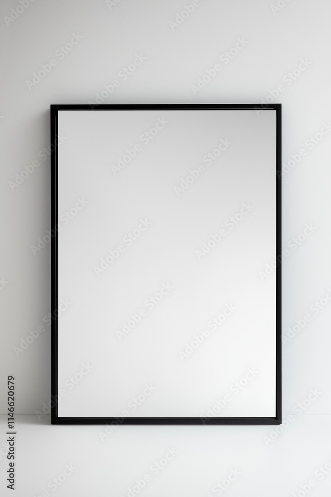 White Blank Canvas in Black Wood Frame on White Background White Blank Canvas in Black Wood Frame on White Background