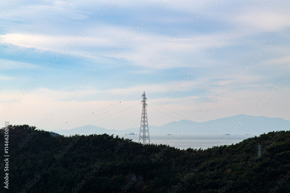 power transmission pylon on the sea power transmission pylon on the sea