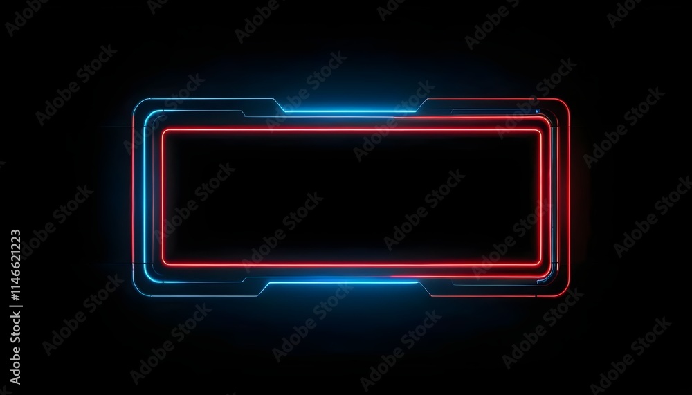 Futuristic Neon Frame with Digital Circuit Design in Blue and Red Glow Futuristic Neon Frame with Digital Circuit Design in Blue and Red Glow