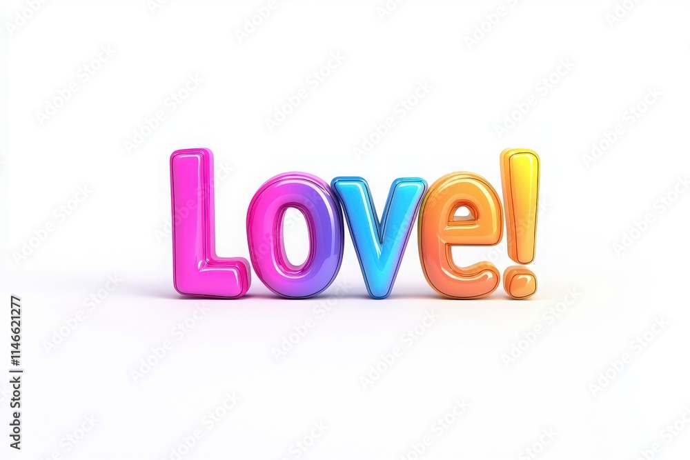 A vibrant display of the word Love in bold, glossy, 3D letters featuring pink, blue, orange, and purple colors. The design is bright and cheerful, set against a clean white background. A vibrant display of the word Love in bold, glossy, 3D letters featuring pink, blue, orange, and purple colors. The design is bright and cheerful, set against a clean white background.
