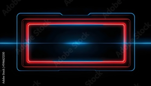 Futuristic Neon Frame with Digital Circuit Design in Blue and Red Glow 