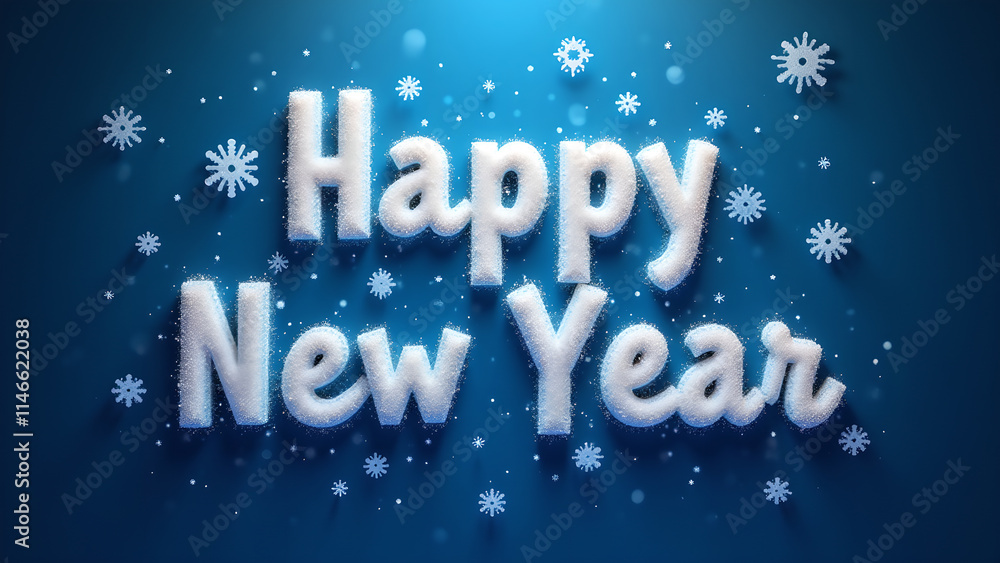 Happy New Year greeting with snow text effect. Concept of celebration, holiday, and winter. Happy New Year greeting with snow text effect. Concept of celebration, holiday, and winter.