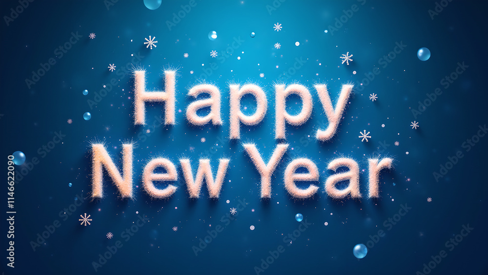 Happy New Year greeting text with snowflakes. Concept of celebration and holidays. Happy New Year greeting text with snowflakes. Concept of celebration and holidays.