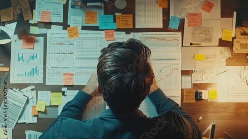 overwhelmed businessman reviewing financial documents