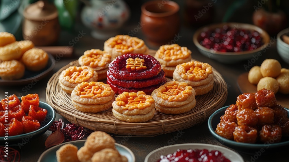 Assorted delicious traditional pastries and sweets arranged on a wooden table. Assorted delicious traditional pastries and sweets arranged on a wooden table.