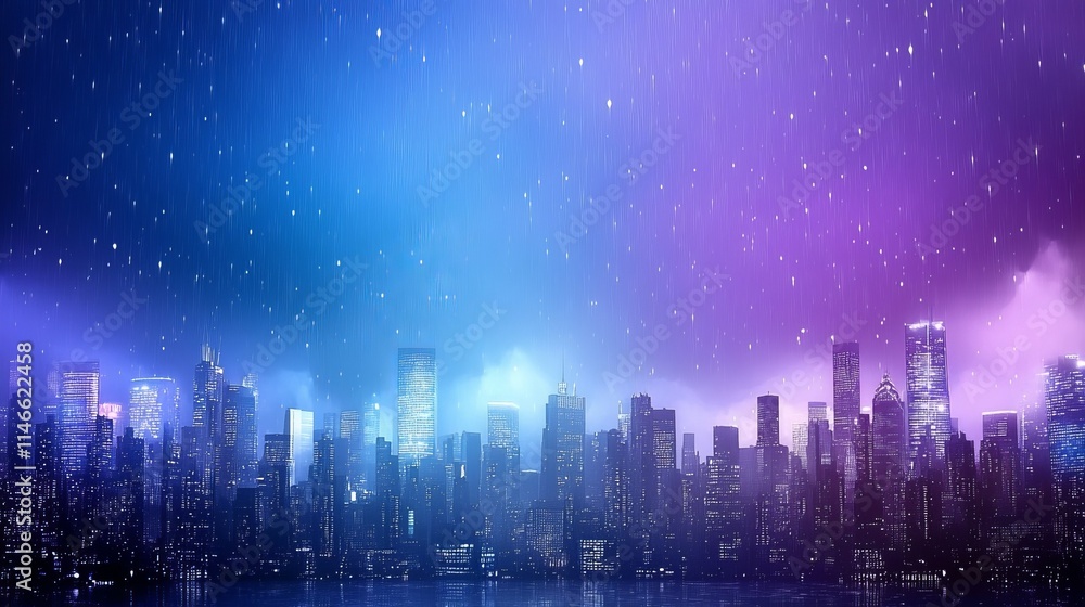 Night Cityscape Under a Starry, Rain-Streaked Sky Night Cityscape Under a Starry, Rain-Streaked Sky