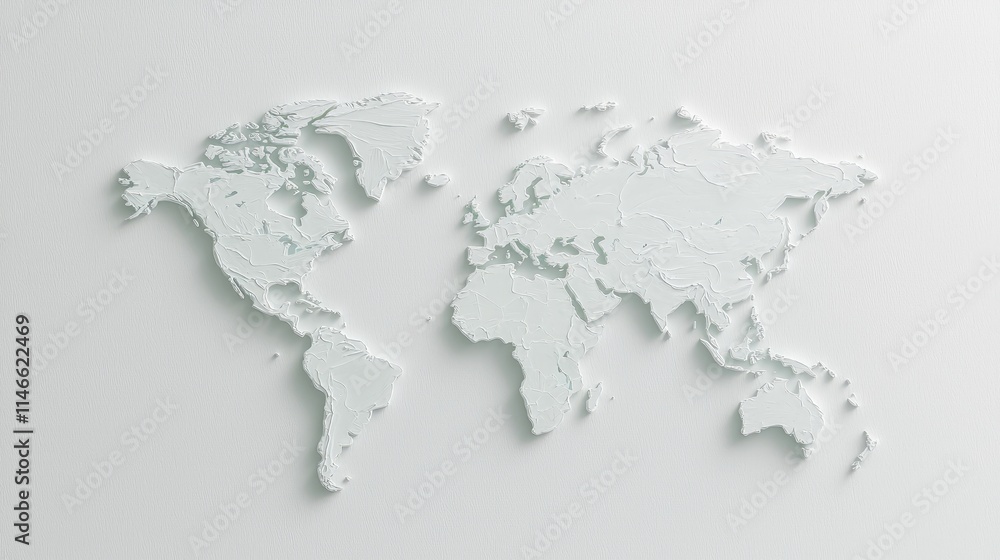 Embossed world map on white background. Embossed world map on white background.