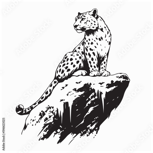 Snow leopard on the cliff stock image vector isolated on white background.