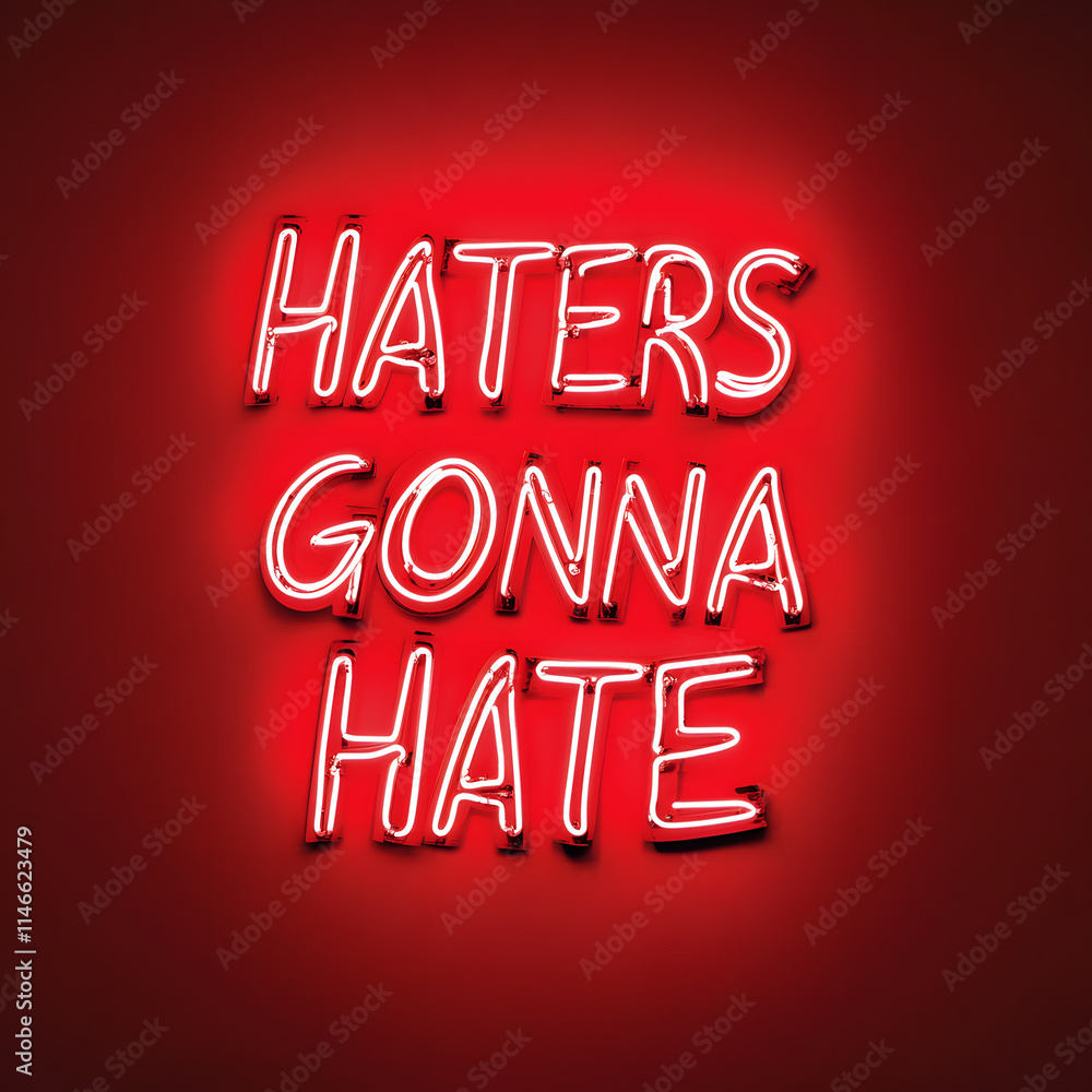 Red neon Haters gonna hate lettering made of wire on a red wall Red neon Haters gonna hate lettering made of wire on a red wall