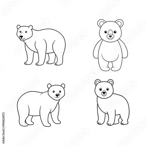 A Set Bear Line Art Vector Illustration