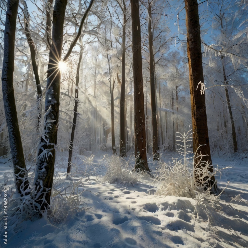Fototapeta premium Winter magic: snowy landscapes, mountains, forests, frozen lakes, and cozy cabins — a fairytale of nature in every moment