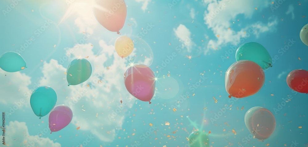 Festive Balloons Floating Upwards on a Bright Day Festive Balloons Floating Upwards on a Bright Day