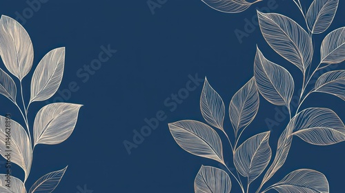 Elegant navy blue background with gold and silver leaves.