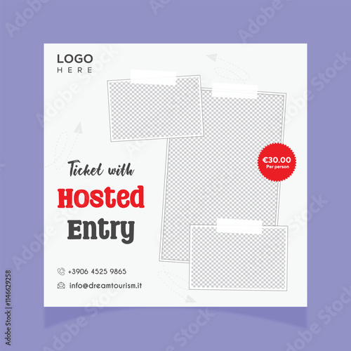 Travel business promotion web banner template design for social media. Travelling, tourism or holiday tour online marketing flyer, post or poster with abstract graphic background