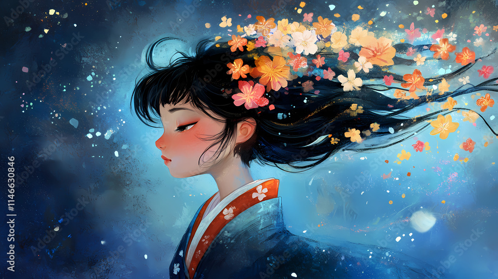 Minimalistic Beauty: Serene Girl in Vibrant Abstract Art