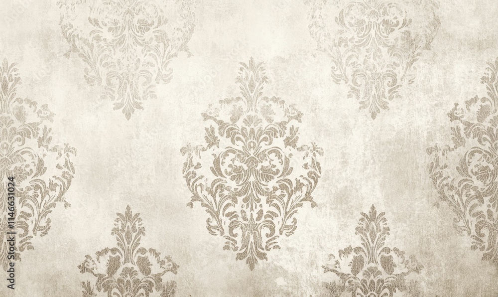 Obraz premium Beige background, ornate floral damask pattern.