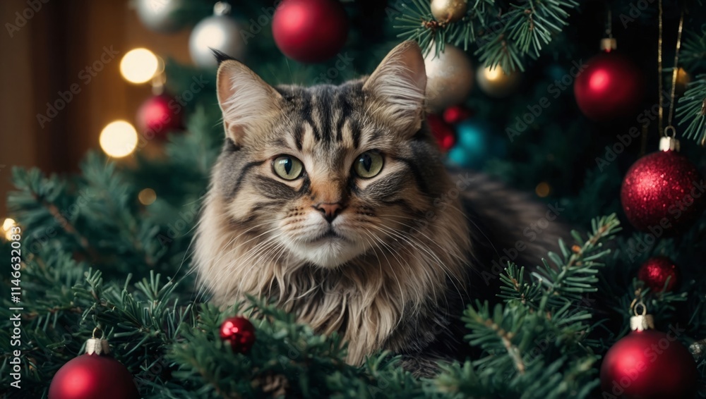 Cat on the Christmas tree Cat on the Christmas tree
