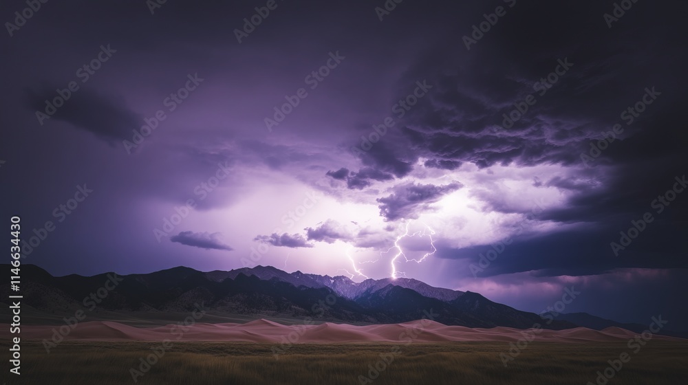 Fototapeta premium Purple Storm Over Sand Dunes and Mountains