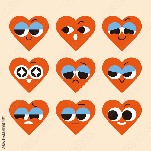 Cute cartoon heart character with various emotions