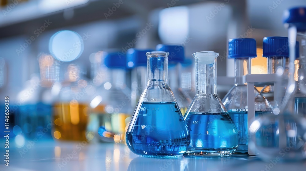 Bright Laboratory with Blue Chemical Solutions Bright Laboratory with Blue Chemical Solutions