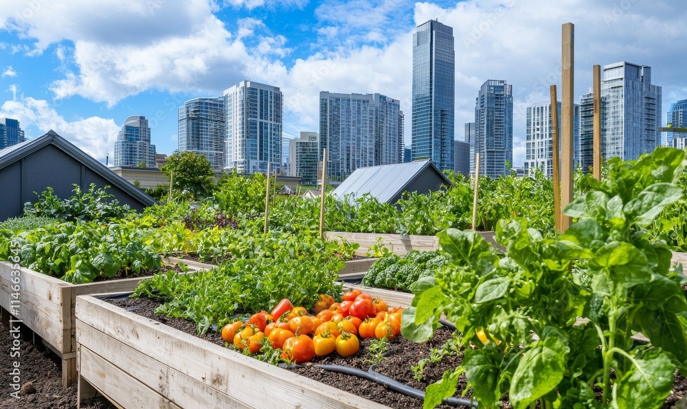 Fototapeta premium A Green City Sanctuary: Fresh Lettuce Blooming on Rooftop Gardens