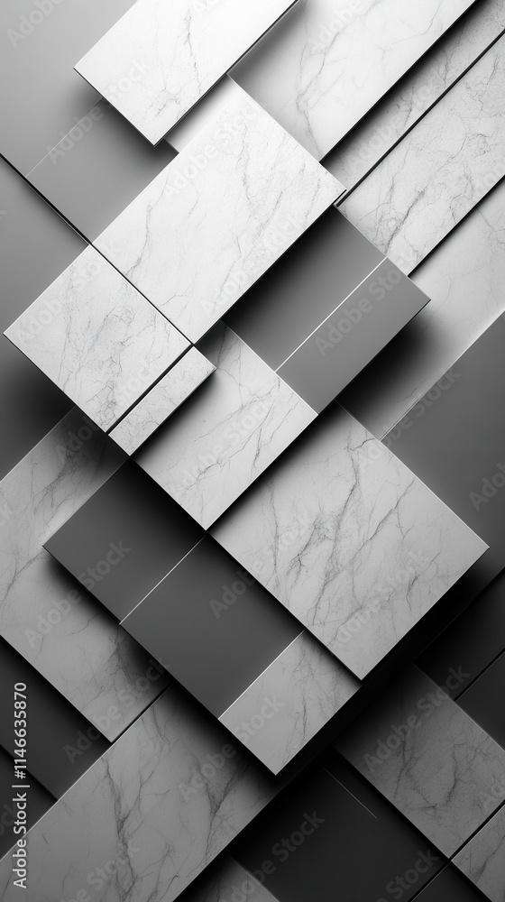Obraz premium A modern abstract design featuring overlapping marble-patterned tiles on a gradient background.