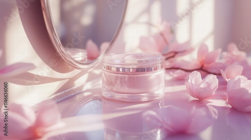 pink cream jar with magnolia blossoms