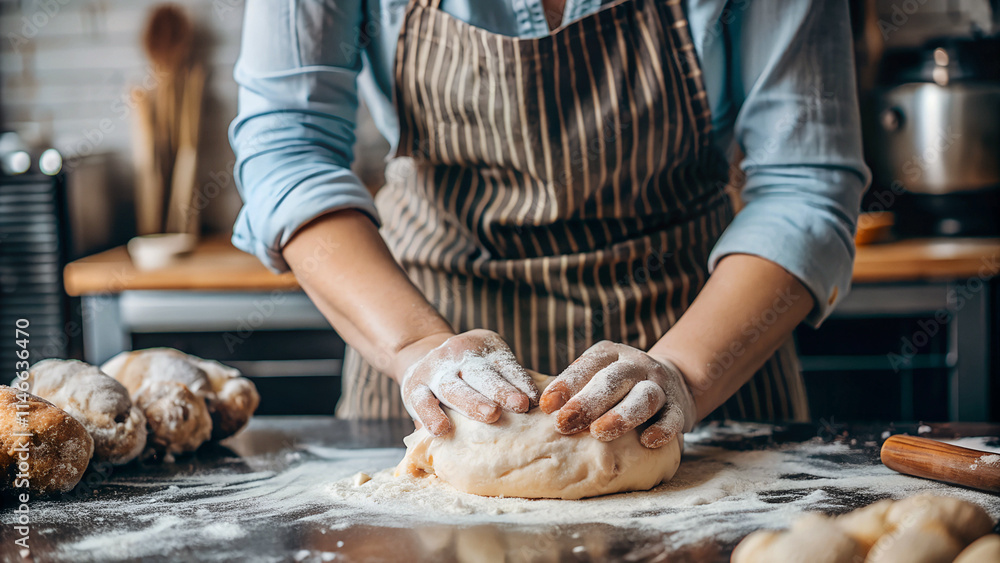 Female hands hands shaping biscuit dough on a floured surface. Preparation doughs women's hands Female hands hands shaping biscuit dough on a floured surface. Preparation doughs women's hands