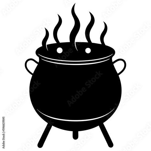 A Boiling Oil Cauldrons into pot silhouette vector icon illustration, water,ooil,boiling water,pot on white background. photo