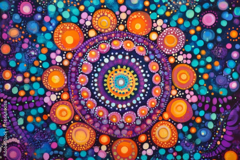 Vibrant circular patterns, colorful dots, cosmic art. Vibrant circular patterns, colorful dots, cosmic art.