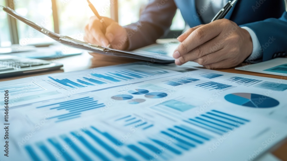Businessman reviewing financial charts and graphs. Businessman reviewing financial charts and graphs.