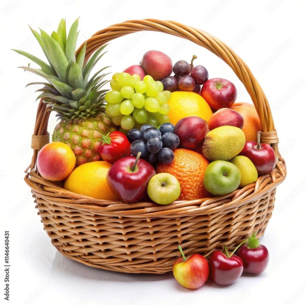 Colorful Fruit Basket on White Background Colorful Fruit Basket on White Background