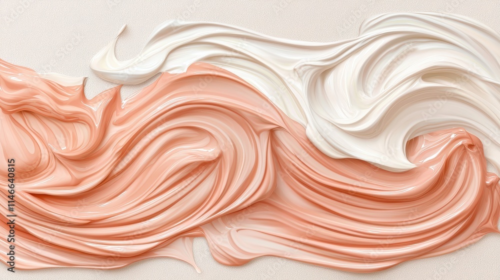 Creamy Texture of Peach and White Paint Swirls on Canvas Background Creamy Texture of Peach and White Paint Swirls on Canvas Background
