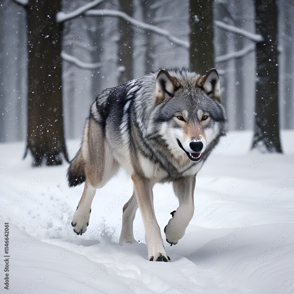 Naklejka premium gray wolf in snow generative Al